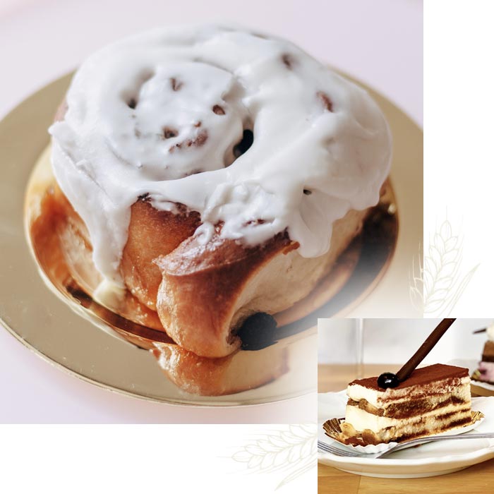 A cinnamon roll and tiramisu dessert from our bakery, perfect for your next catering event.